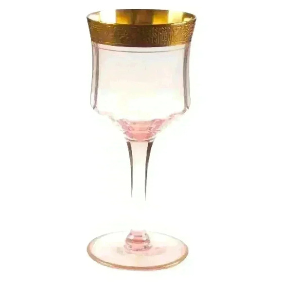 TIFFIN Franciscan Valencia Pink Water Stem Goblets, Vintage 11 pieces w/Gold - Picture 1 of 4